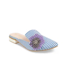 Wet Blue Women Blue & White Striped Mules with Applique Detail-picture-12