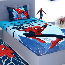 Marvel Blue & Red Spiderman Print 180 TC Cotton 1 Single Bedsheet with 1 Pillow Covers-picture-17