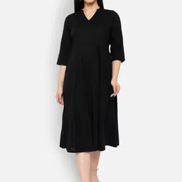 Ayaany Women Black Solid A-Line Dress-picture-22