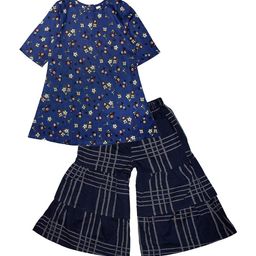 KiddoPanti Girls Navy Blue Floral Printed Regular A-Line Kurti with Sharara-picture-32