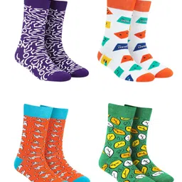 Dynamocks Unisex Pack of 4 Multicoloured Patterned Calf-Length Socks-picture-18