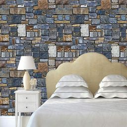 Jaamso Royals Blue & Brown Stone Brick Self Adhesive Removable Wallpaper-picture-39