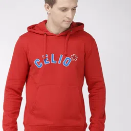 Celio Men Red Printed Hooded Sweatshirt image 1