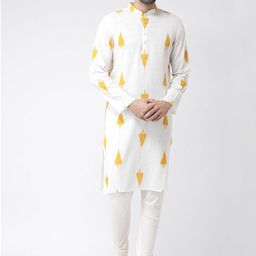 KISAH Men White & Yellow Printed Straight Kurta-picture-45
