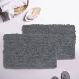 BIANCA Set Of 2 Grey Mushroom Texture Non-Slip Shaggy Bath Rugs-picture-22