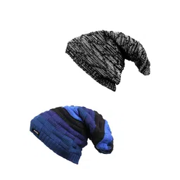Knotyy Men Pack of 2 Grey & Blue Solid Beanies-picture-15