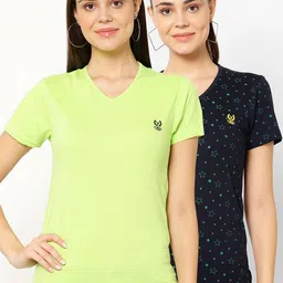 mack jonney VIMAL JONNEY Women Pack Of 2 Solid V-Neck T-shirt-picture-29