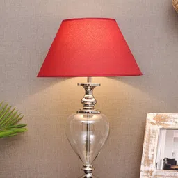 THE LIGHT STORE Steel-Toned Solid Bedside Standard Lamp With Red Shade-picture-46