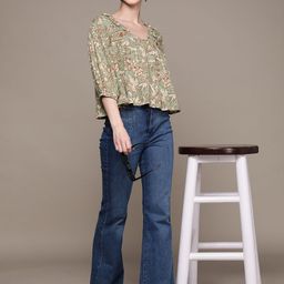 Label Ritu Kumar Floral Print Schiffli Crepe Crop Top-picture-44