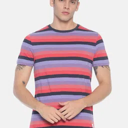 Steenbok Men Purple  Pink Striped Round Neck Pure Cotton T-shirt-picture-38