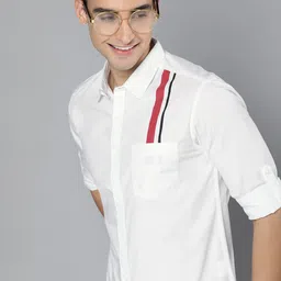 HERE&NOW Men White Solid Slim Fit Pure Cotton Casual Shirt-picture-16