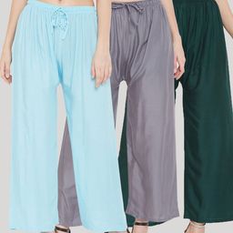 Clora Creation Women Pack of 3 Knitted Palazzos-picture-22