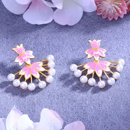 Estele Gold-Plated Floral Enamelled Drop Earrings-image-73