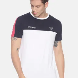 Steenbok Men Navy Blue  White Colourblocked Round Neck Pure Cotton T-shirt-picture-54