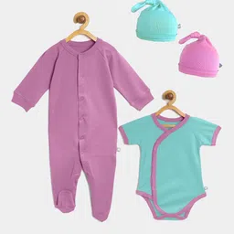 cherrytoes Pack Of 4 Infant kids Sustainable Solid Footie Onesie and Beanie-picture-21