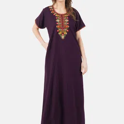 KOI SLEEPWEAR Purple Embroidered Lissybissy Cotton Maxi Nightdress-image-0