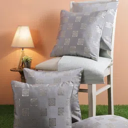 ROMEE Grey Melange & Gold-Toned Set of 5 Ethnic Motifs Square Cushion Covers-picture-12