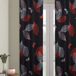 Cortina Black & Red Set of 2 Digital Printed Long Door Curtains-image-42