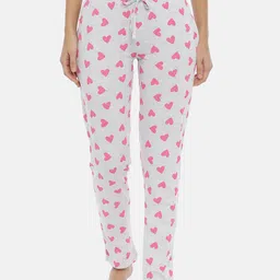 3PIN Women Off-White & Pink Regular Fit Printed Pure Cotton Lounge Pants-image-9