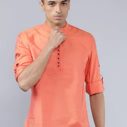 HIGHLANDER Men Coral Orange Slim Fit Solid Casual Shirt-image-5