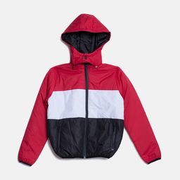 Blue Giraffe Boys Red Colourblocked Hooded Padded Jacket-picture-2