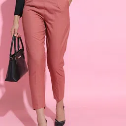 CHIC BY TOKYO TALKIES Women Chic Rust Solid Trousers-picture-43