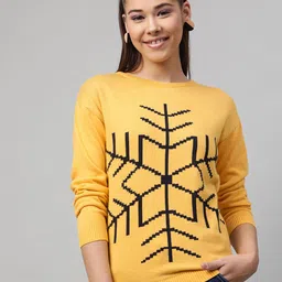 STREET 9 Women Yellow & Black Printed Pullover Sweater-image-47