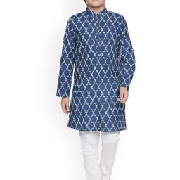 Jeetethnics Boys Navy Blue & White Printed Kurta with Pyjamas-picture-52