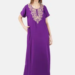 KOI SLEEPWEAR Purple & Beige Embroidered Lissybissy Cotton Maxi Nightdress image 1