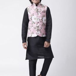 Hangup Boys Navy Blue Solid Kurta with Pyjamas and Jacket-picture-4