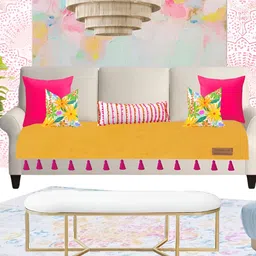 THROWPILLOW Mustard & Pink 3 Seater Sofa Cover-image-86