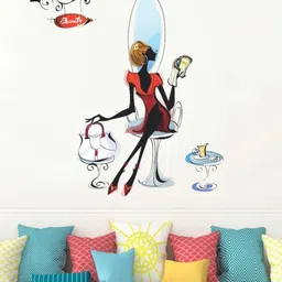 rawpockets Black & Red A Lady At Beauty Parlour Wall Sticker-image-55