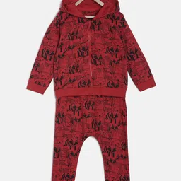 MINI KLUB Girls Red & Black Conversational Print Cotton Tracksuit-picture-34