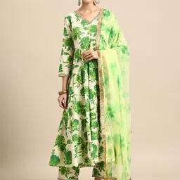 anayna Women Floral Printed Pleated Gotta Patti Kurta with Trousers & With Dupatta image 5