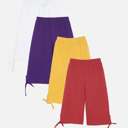 SINI MINI Girls Set of 3 Purple & White Solid Capris-picture-55