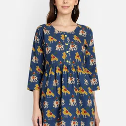 SAHORA Women Blue Blockprint Printed Peplum Pure Cotton Top-picture-13