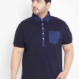 bigbanana Plus Size Men Navy Blue Solid Polo Collar T-shirt-picture-55
