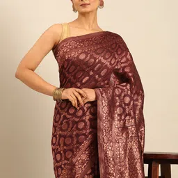 SANGAM PRINTS Floral Woven Design Saree image 1