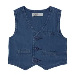 TOFFY HOUSE Boys Blue Solid Casual Denim Waistcoat-picture-52