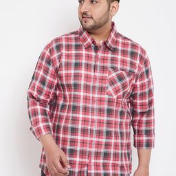 Instafab Plus Men Pink & White Regular Fit Checked Casual Shirt-picture-28