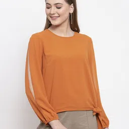 Gipsy Women Rust Orange Solid Top-picture-42