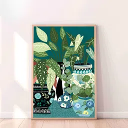 SAF Green & Blue Floral Printed Wooden Wall Art-picture-36