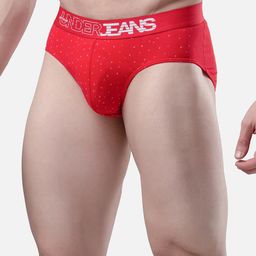 UnderJeans by Spykar Men Red & White Printed Cotton Basic Briefs UJMBRPBS033Red-picture-24