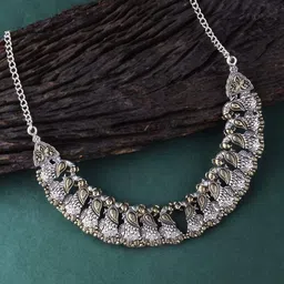 Rubans Silver & Gold-Toned Silver-Plated Handcrafted Necklace-picture-42