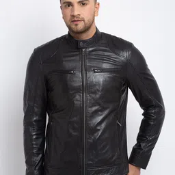 Teakwood Leathers Men Black Solid Lightweight Leather Jacket-image-77