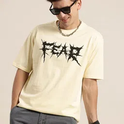 HERE&NOW Typography Print Pure Cotton T-shirt with Grunge Effect-picture-42