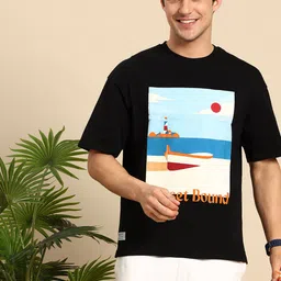 Mast & Harbour Graphic Printed Drop-Shoulder Sleeves Pure Cotton Oversized T-shirt-picture-10