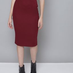 SASSAFRAS Women Maroon Solid Pencil Skirt-picture-4
