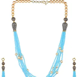 Runjhun Gold-Plated Turquoise Blue Pearl Beaded Layered Jewellery Set-picture-35
