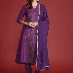 all about you Panelled Gotta Patti Thread-Work Kurta with Trousers & Dupatta image 1